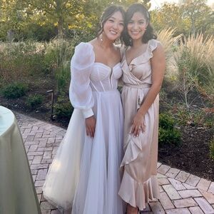 Show Me Your Mumu Samantha Ruffle Wrap Dress | Champagne Luxe Satin